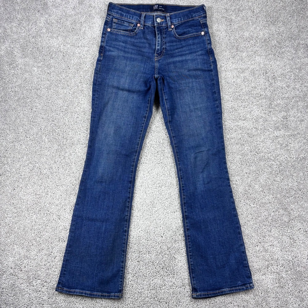 Gap Baby Boot Jeans Womens 4/27R Dark Wash Blue Mid Rise Slim Bootcut Denim